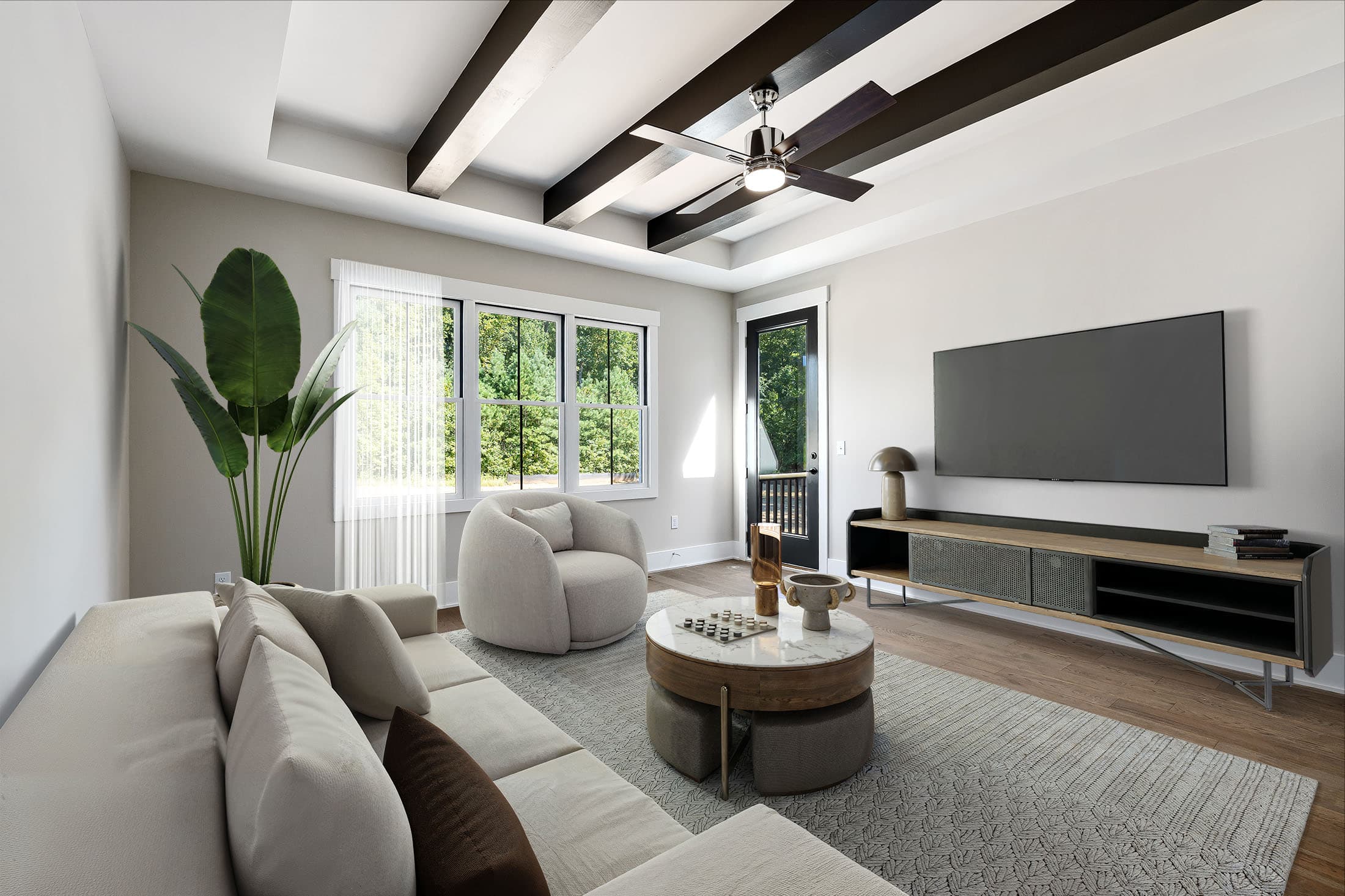 Professionally virtually staged living room by Listed.